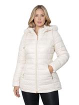 Jaqueta ParKa Feminina Dupla Face Nylon/Peluciada Off-White