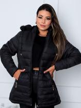 Jaqueta ParKa Feminina Dupla Face Nylon/Peluciada Preto
