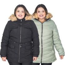 Jaqueta Parka Feminina Dupla Face Nylon Plus Size Com Capuz