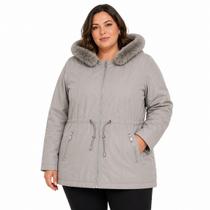 Jaqueta Parka Feminina Plus Size Facinelli 698013 Cinza