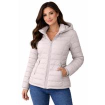 Jaqueta Parka Feminina Puffer Com Capuz Inverno Nylon Cor:BegeTamanho:GG Jaqueta Parka Feminina Puffer Com Capuz Inverno Nylon Cor:BegeTamanho:GG