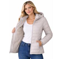 Jaqueta Parka Feminina Puffer Com Capuz Inverno Nylon Cor:BegeTamanho:GG Jaqueta Parka Feminina Puffer Com Capuz Inverno Nylon Cor:BegeTamanho:GG