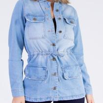 Jaqueta Parka Jeans Feminina Azul Claro Lady Rock