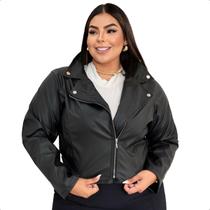 Jaqueta Plus Size Feminina Couro material sintético Pixie Casaco Blusa Jaqueta Plus Size Feminina Couro material sintético Pixie Casaco Blusa