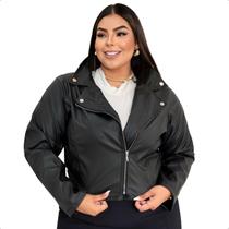 Jaqueta Plus Size Feminina Couro material sintético Pixie Casaco Blusa Jaqueta Plus Size Feminina Couro material sintético Pixie Casaco Blusa