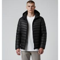 Jaqueta Preta Masculina Puffer Casaco Bobojaco Preto com Capuz Jaqueta Preta Masculina Puffer Casaco Bobojaco Preto com Capuz