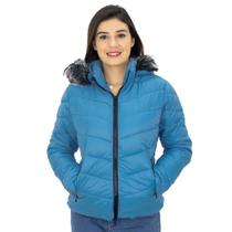 Jaqueta Puffer com Capuz e Forro em Pelo Feminina Sea Surf Azul