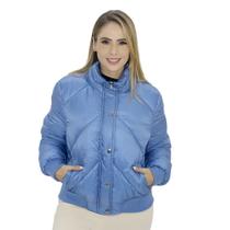 Jaqueta Puffer com Punhos e Bolsos Feminina Facinelli Azul