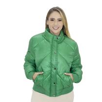 Jaqueta Puffer com Punhos e Bolsos Feminina Facinelli Verde