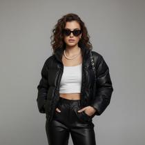 Jaqueta Puffer Couro Feminina Bobojaco Preta