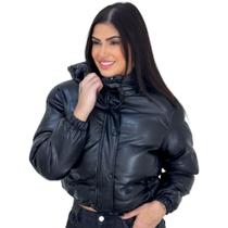 Jaqueta Puffer Couro Feminina Forrada com Pelinhos