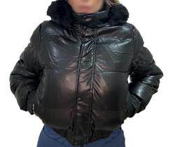 Jaqueta Puffer cropped feminina apeluciada capuz removível