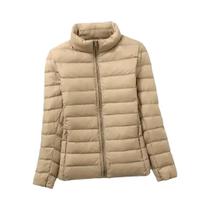 Jaqueta Puffer Curta Feminina Com Gola Alta, Leve, Resistente À Água, Compactável, Parka Casual