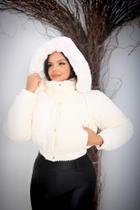 Jaqueta Puffer de Cotelê com Capuz Forrada (Cropped Feminina)