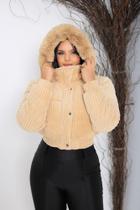 Jaqueta Puffer de Cotelê com Capuz Forrada (Cropped Feminina)
