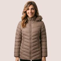 Jaqueta Puffer Feminina Bobojaco Forrada Peluciada Com Capuz E Bolso Zíper