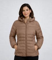 Jaqueta Puffer Feminina Com Capuz Sea Surf Bege