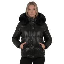 Jaqueta Puffer Feminina Nylon Peluciada Capuz Removível Preta Jaqueta Puffer Feminina Nylon Peluciada Capuz Removível Preta