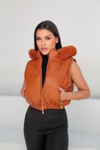 Jaqueta Puffer Feminina Peluciada Com Capuz Mangas Q Remove Jaqueta Puffer Feminina Peluciada Com Capuz Mangas Q Remove