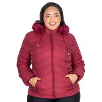 Jaqueta Puffer Feminina Plus Size Peluciada Capuz Nylon Lisa