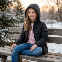 Jaqueta Puffer Infantil Juvenil Casaco Menina com Touca Jaqueta Puffer Infantil Juvenil Casaco Menina com Touca