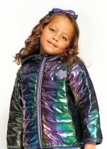 Jaqueta Puffer Infantil Menina Colorida Efeito Holográfico