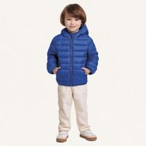 Jaqueta Puffer Infantil Menino Com Capuz Azul- Fakini