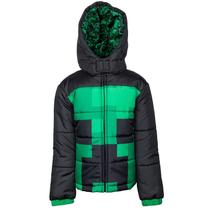 Jaqueta Puffer Infantil Minecraft Creeper com Zíper 5-6 Anos