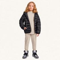 Jaqueta Puffer Infantil Unissex Com Capuz Preto - Fakini