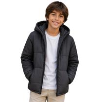 Jaqueta Puffer Luc.Boo Infantil Preto Com Bolso Zíper Capuz