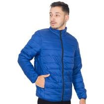 Jaqueta Puffer Masculina Sem Capuz Bolsos Zíper Invisível