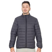 Jaqueta Puffer Masculina Sem Capuz Bolsos Zíper Invisível