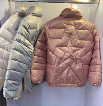 Jaqueta Puffer metalizada, tamanho M, cor rose