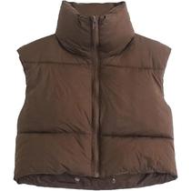 Jaqueta Puffer Vest Casaco Shiyifa Fashion Women Coffee Large