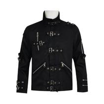 Jaqueta Punk Masculina Preta De Algodão Elástico Michael Jackson BAD Para Cosplay