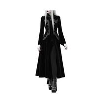 Jaqueta Retro Bordada De Manga Longa Com Gola Alta E Detalhes Em Renda Vestido A-line Com Fenda