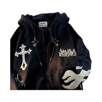 Jaqueta Retro Y2K Com Capuz Bordada Cross Fire Para Mulheres Manga Longa Casual Outono Inverno Moda