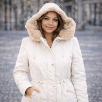 Jaqueta Sarja Parka Feminina Com Cordão De Ajuste Cintura Casaco De Inverno Casual Confortável Jaqueta Sarja Parka Feminina Com Cordão De Ajuste Cintura Casaco De Inverno Casual Confortável