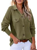 Jaqueta Shacket Astylish Button Up Waffle Knit para mulheres