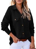 Jaqueta Shacket Astylish Waffle Knit Suéter feminino com botões