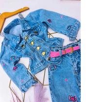 Jaqueta Stitch jeans bordado infantil menina Cor:AzulTamanho:4Y Jaqueta Stitch jeans bordado infantil menina Cor:AzulTamanho:4Y