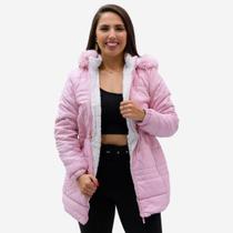 Jaqueta Teddy Dupla Face Peluciada Feminina Parka com Capuz - ZIEM