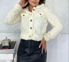 Jaqueta teddy feminina moda gringa botões e bolso casual - Filó modas