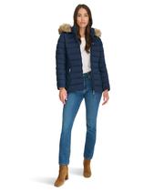 Jaqueta Tommy Hilfiger Puffer Short azul-marinho com pele sintética para mulheres