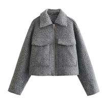 Jaqueta Tweed Feminina para Outono/Inverno - Modelo Curto com Zíper Jaqueta Tweed Feminina para Outono/Inverno - Modelo Curto com Zíper