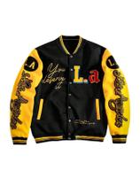 Jaqueta Varsity SOLY HUX masculina Letter Graphic preta/amarela Jaqueta Varsity SOLY HUX masculina Letter Graphic preta/amarela