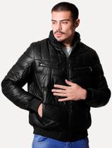 Jaqueta Victory Eagle Masculina PU Leather Bomber Zip Preta