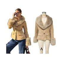 Jaqueta Vintage De Suede Com Pelo Para Mulheres, Manga Longa, Decote Em V, Botões, Ajuste Slim, Jaqueta Vintage De Suede Com Pelo Para Mulheres, Manga Longa, Decote Em V, Botões, Ajuste Slim,