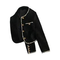 Jaqueta Vintage Preta De Tweed Com Estilo Coreano, Blazer Cropped Para O Inverno