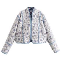 Jaqueta Wyeysyt Puffer acolchoada recortada com estampa floral feminina branca